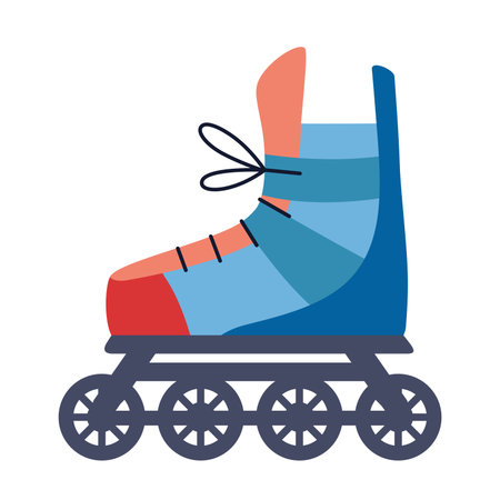 Inline roller skate in red and blue colors, summer sport equipment. Modern vector illustration isolated on white background, hand drawn, flat design.のイラスト素材