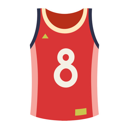 Red sleeveless sports jersey with number 8, athletic tank top for basketball or team games. Trendy modern vector illustration isolated on white background, hand drawn, flat design.のイラスト素材
