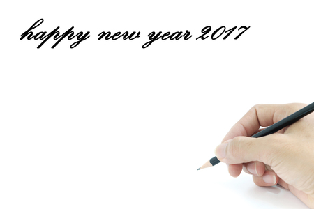 Hand writing happy new year 2017 on white background.の写真素材