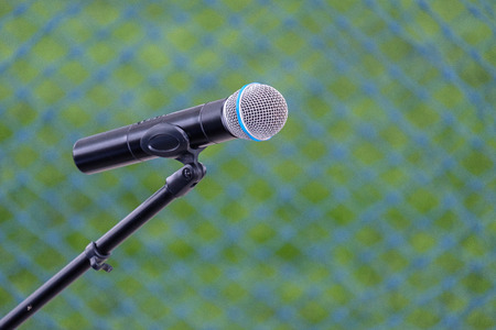 Closeup the microphone on blur background.の写真素材
