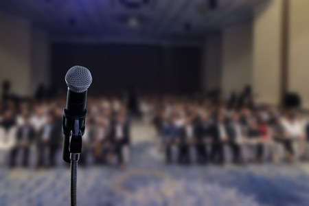 Microphone in seminar event in meeting room.の写真素材