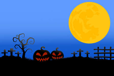 Silhouette of Pumpkin and in graveyard on full moon day.のイラスト素材