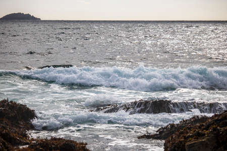 New Polzeath- Beautiful view with the waves at sea in Cornwall