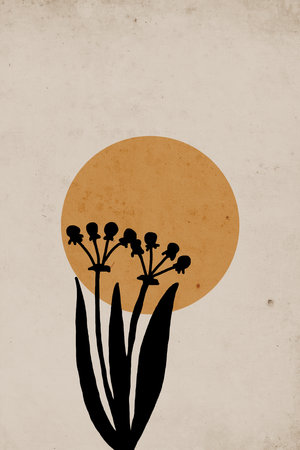 Neutral wall art. Printable botanical illustration. Modern wall decoration for the room. Modern house. Cover design, wallpaper.の写真素材