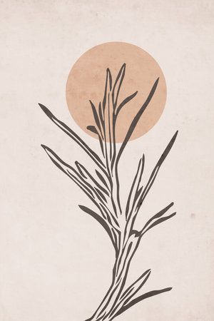 Printable trendy botanical card. Use for cover, wallpaper, wall art.の写真素材