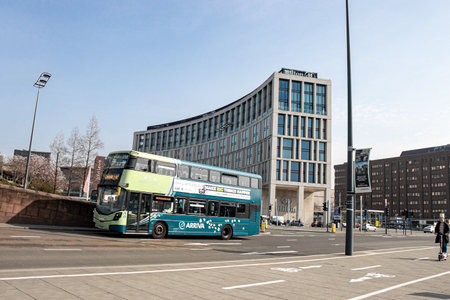 Liverpool, UK. March 21, 2022. Architecture of the city. Beautiful landscape on the River Mersey