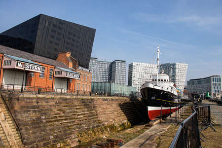 Liverpool, UK. March 21, 2022. Architecture of the city. Beautiful landscape on the River Mersey