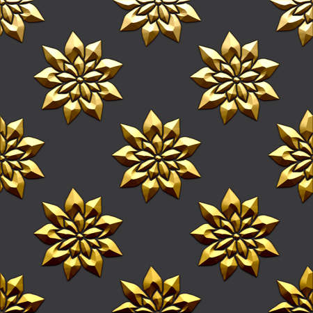 Luxurious 3D background with golden pattern for use on happy birthday cards, wedding invitations. Interior design.の写真素材