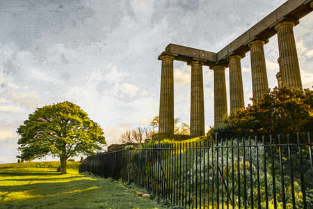 Watercolor painting on canvas. Edinburgh Scotland Great Britain Europe. Architecture of the city.の写真素材