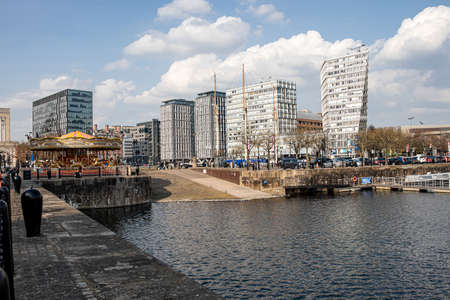 Liverpool, UK. March 21, 2022. Architecture of the city. Beautiful landscape on the River Merseyのeditorial素材