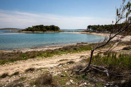 Beautiful landscape on the Adriatic Sea. Blue water on a sunny April day. Istria peninsula Pula Croatiaの写真素材