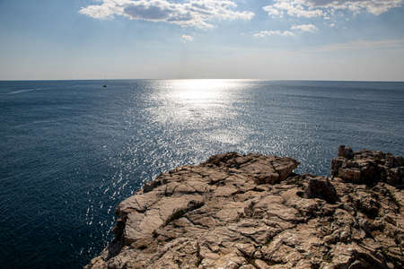 Beautiful landscape on the Adriatic Sea. Blue water on a sunny April day. Istria peninsula Pula Croatiaの写真素材