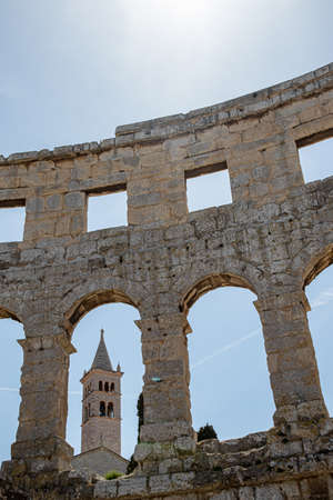Walls of the ancient Roman Amphitheater in Pula, Croatia. April 30, 2022のeditorial素材
