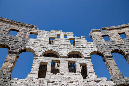 Walls of the ancient Roman Amphitheater in Pula, Croatia. April 30, 2022のeditorial素材