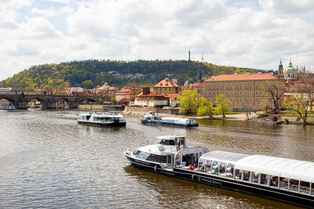 Prague Czech Republic April 26, 2022. Architecture of the city. Landscape on the Vltava River.のeditorial素材