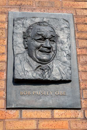 Liverpool, England - March 23, 2022. Liverpool Anfield Stadium, England. Plaque to Paisley at the Anfield gateway named in his honor.のeditorial素材
