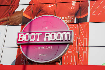 Liverpool, England - March 23, 2022. Liverpool Anfield Stadium, England. Sports Cafe logoのeditorial素材