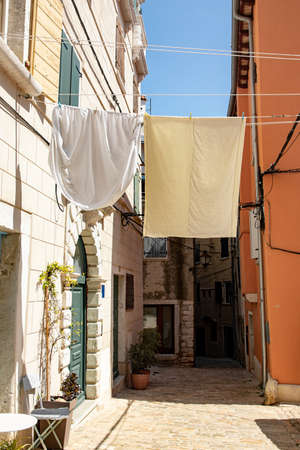 Rovinj Croatia May 2, 2022 Istria peninsula. Architecture of the city. Narrow streets on a sunny day.のeditorial素材