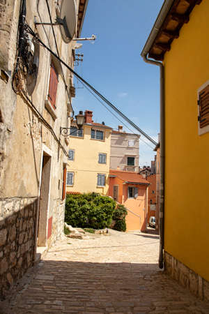 Rovinj Croatia May 2, 2022 Istria peninsula. Architecture of the city. Narrow streets on a sunny day.のeditorial素材