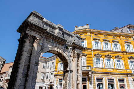 Pula Croatia Peninsula Istria April 29, 2022. Architecture of the city.のeditorial素材
