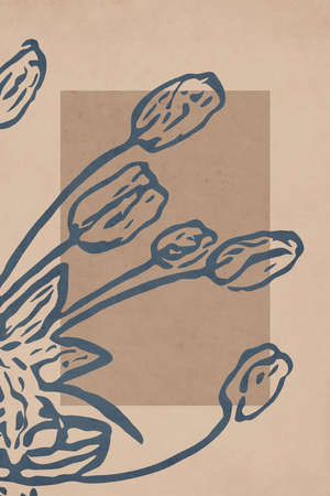 Printable trendy botanical card. Use for cover, wallpaper, wall art.の写真素材