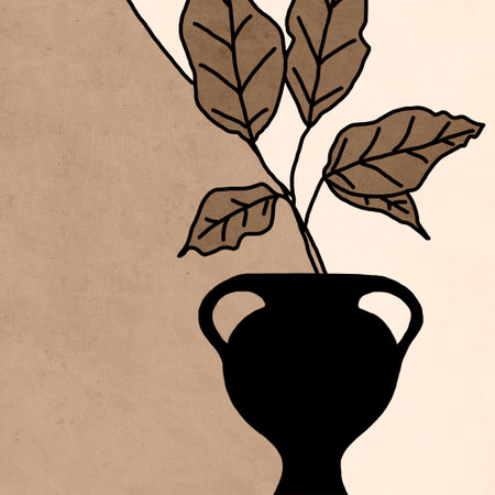 Printable trendy botanical card. Use for cover, wallpaper, wall art. Brown color.の写真素材