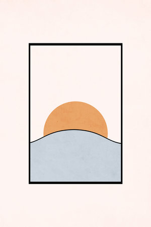 Printable minimalist illustration, wall art, home decorations. The sunsetの写真素材