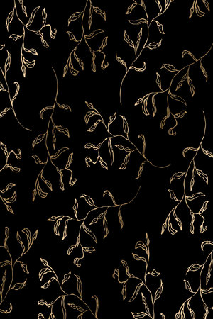 Minimalist background for website, cover design, printable, wall decoration. Golden botanical decorative elements.の写真素材