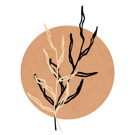 Printable trendy botanical card. Use for cover, wallpaper, wall art. Brown color.の写真素材