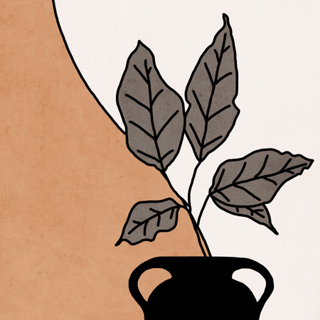 Printable trendy botanical card. Use for cover, wallpaper, wall art. Brown color.の写真素材