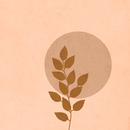 Printable trendy botanical card. Use for cover, wallpaper, wall art. Brown color.の写真素材