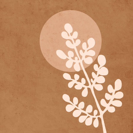 Printable trendy botanical card. Use for cover, wallpaper, wall art. Brown color.の写真素材