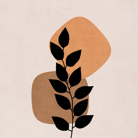 Printable trendy botanical card. Use for cover, wallpaper, wall art. Brown color.の写真素材