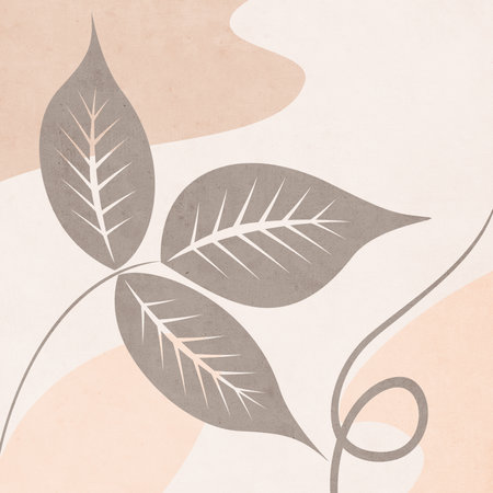 Printable trendy botanical card. Use for cover, wallpaper, wall art. Brown color. Vintage, grunge, old.の写真素材