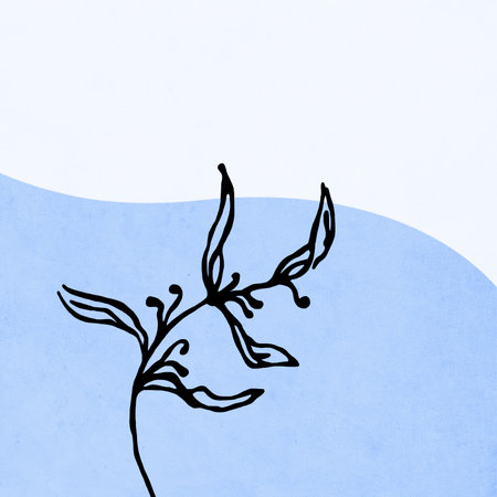 Contemporary art poster. Botanical pattern for print, cover, wallpaper, minimalist and natural wall art. Blue color. Vintage grunge old.の写真素材