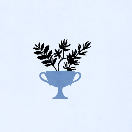 Contemporary art poster. Botanical pattern for print, cover, wallpaper, minimalist and natural wall art. Blue color. Vintage grunge old.の写真素材