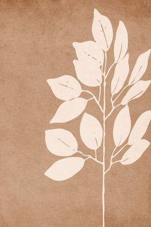 Printable trendy botanical card. Use for cover, wallpaper, wall art. brown color . vintage grunge old . leavesの写真素材