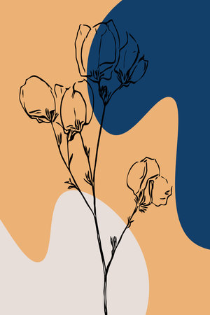 Printable trendy botanical card. Use for cover, wallpaper, wall art.の写真素材