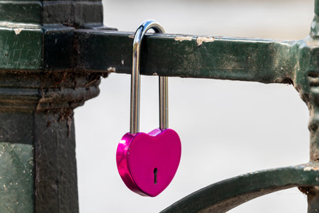 April 25, 2022 Prague Czech Republic. Colored metal padlocks on a fence. A symbol of lovers.のeditorial素材