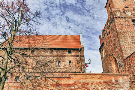 Watercolor painting on canvas. Torun Poland Europe. travel illustration.の写真素材