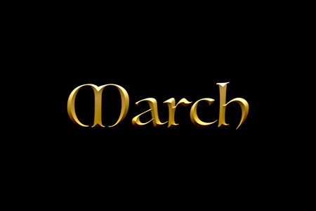 Golden 3D lettering on a black background. 3D rendering. month name .の写真素材