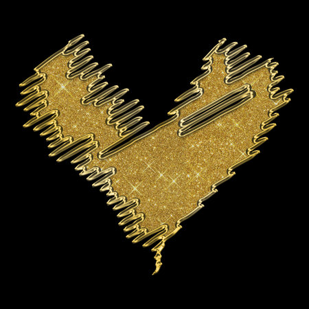 Gold 3D icon on black background. 3D rendering. Heart - a symbol of Valentine's Dayの写真素材