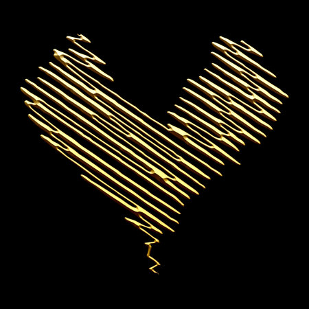 Gold 3D icon on black background. 3D rendering. Heart - a symbol of Valentine's Dayの写真素材