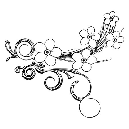 Vector illustration. Black flowers on a white background.のイラスト素材