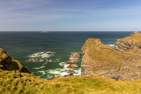 Landscape by the sea.Sunny day blue sky in Padstow Cornwall England United Kingdom Europe.の写真素材