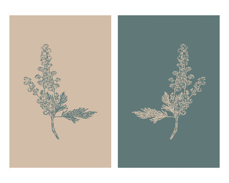 Set of 2 Botanical wall art. Line art tropical drawing with abstract shape.のイラスト素材