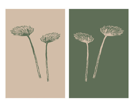 Set of 2 Botanical wall art. Line art tropical drawing with abstract shape.のイラスト素材