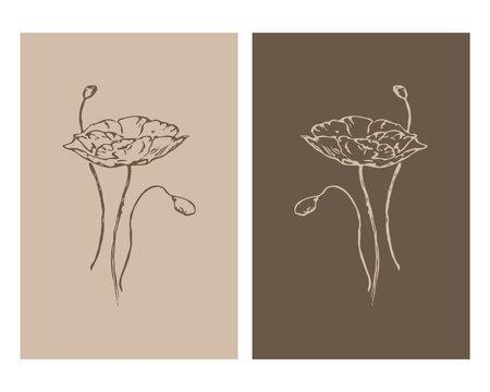 Set of 2 Botanical wall art. Line art tropical drawing with abstract shape.のイラスト素材