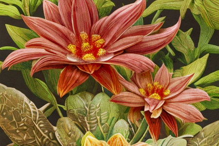 Watercolor painting on canvas. Printable botanical illustration, fabric pattern, for use in graphic arts.の写真素材