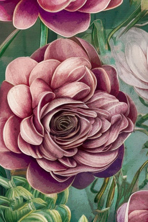 Watercolor painting on canvas. Printable botanical illustration, fabric pattern, for use in graphic...